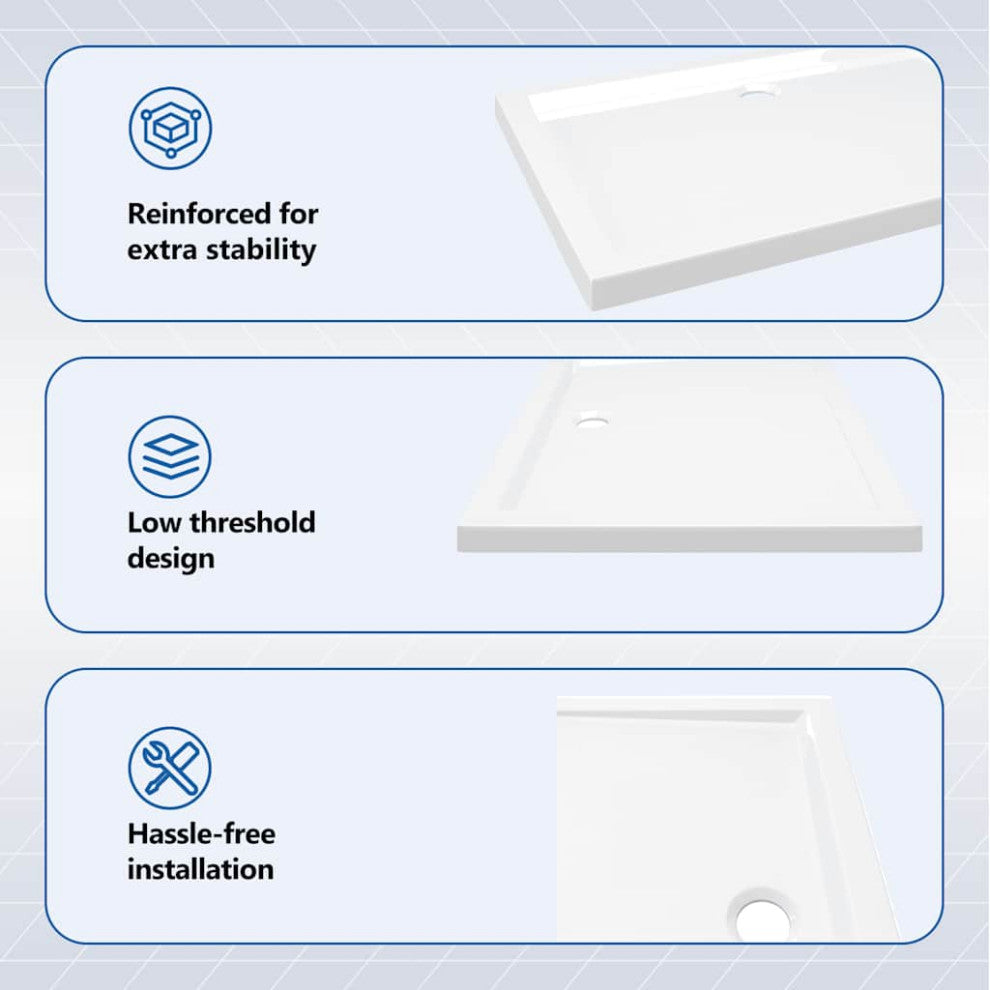 vidaXL Bathroom Shower Base Tray, Non-slip, Reinforced ABS, 31.5x39.4 Inches