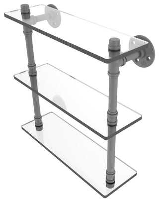 Pipeline Triple Glass Shelf, Matte Gray, 16"