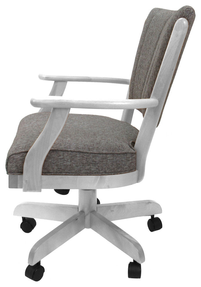 Classic Caster Swivel Dining Chair on Wheels, Solid Wood, Mojave Grey - White