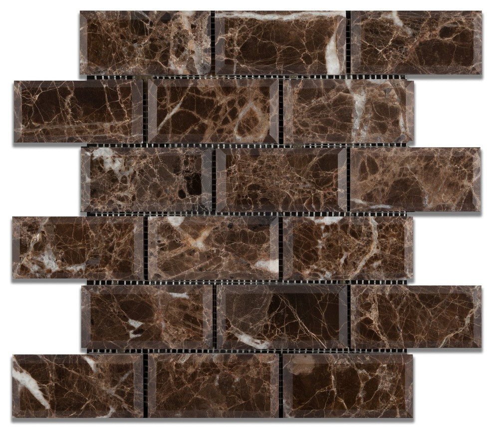 2 X 4 Emperador Dark Marble Polished & Beveled Brick Mosaic Tile