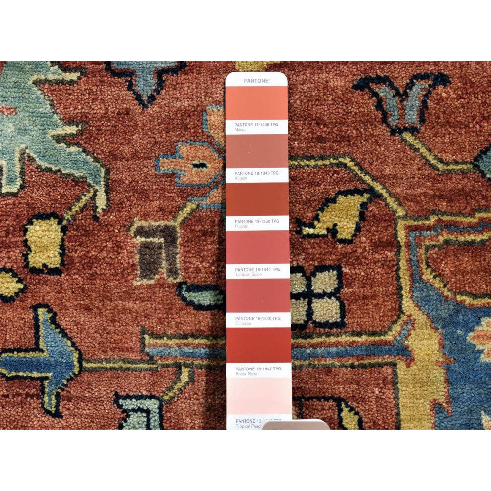 Red Antique Heriz Re-Creation Hand Knotted Pure Wool Oversized Rug, 2'0"x14'10"