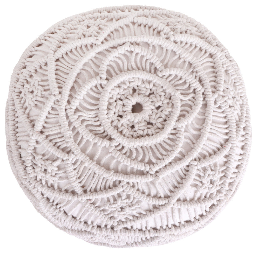 Loft Lyfe Sariya Ottoman, Hand Knitted, Cotton Yarn, White