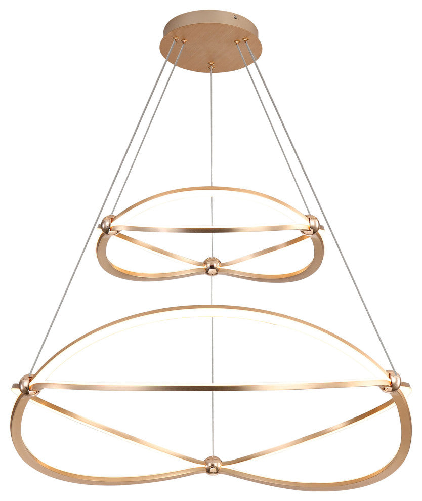 Spirale 2 Tier 32" LED Chandelier, Anodized Gold