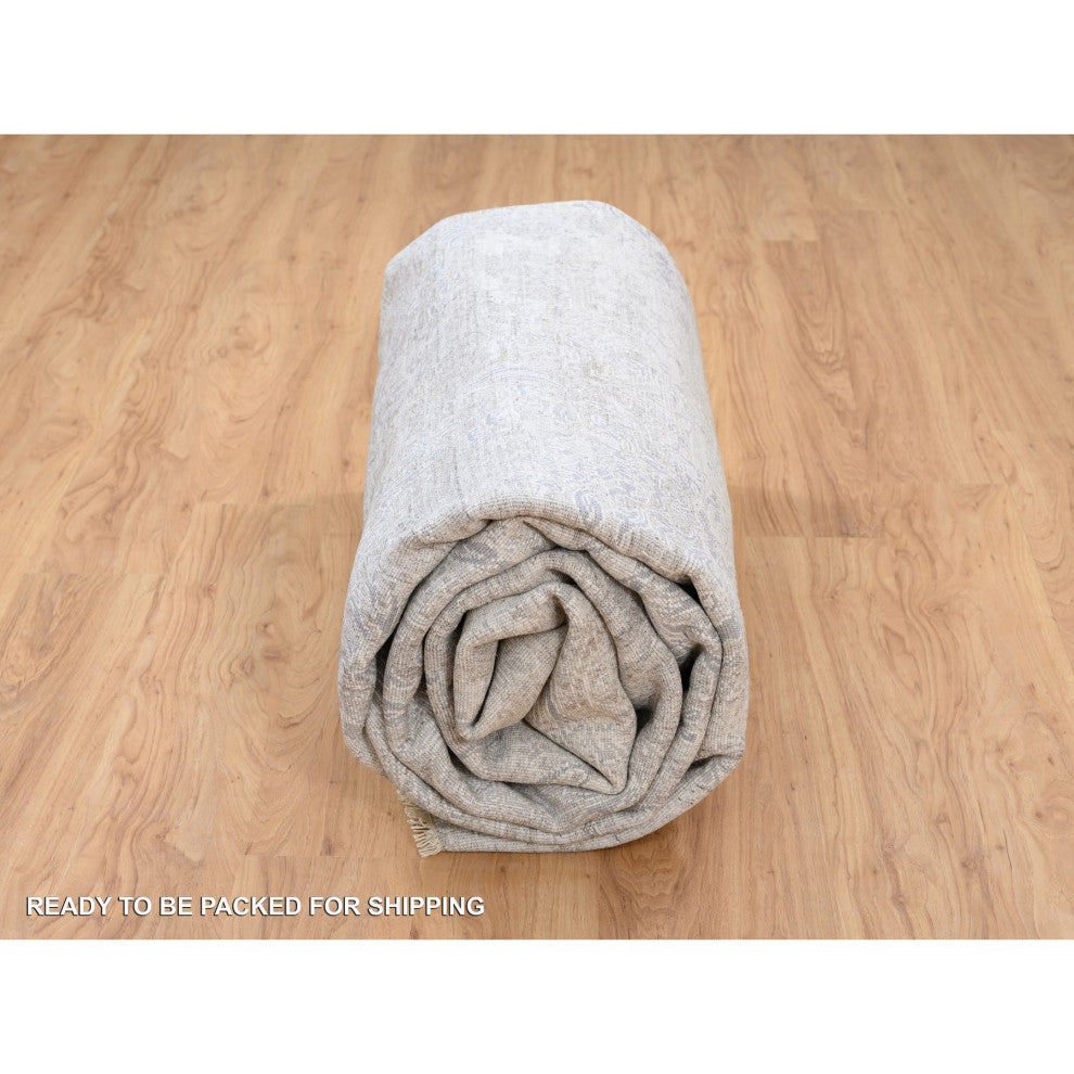 Ivory, Hand Knotted Damask Design, Wool and Plant Based Silk Rug, 10'0" x 13'10"