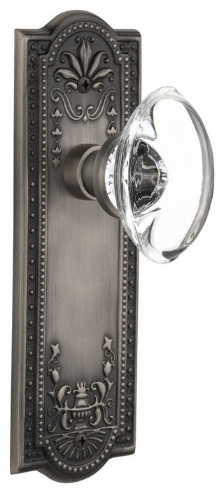 Double Meadows Plate With Oval Clear Crystal Knob, Antique Pewter