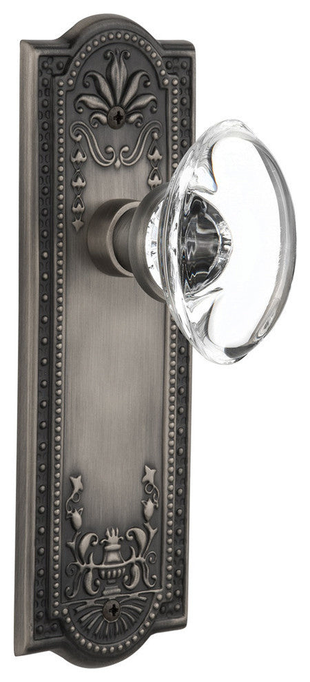 Double Meadows Plate With Oval Clear Crystal Knob, Antique Pewter