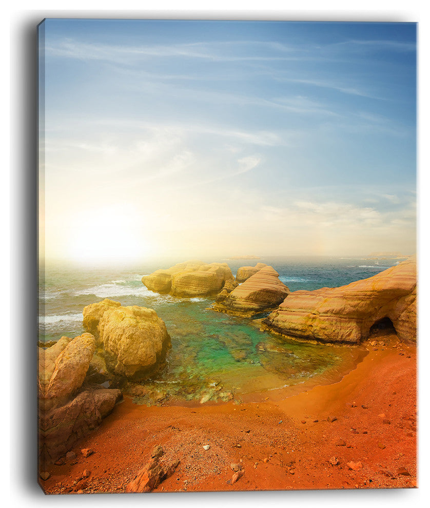 "Rocky Red Beach and Blue Sky" Seashore Canvas Print, 30"x40"
