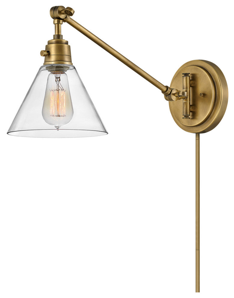 Hinkley Arti 7.75" Single Articulating Wall Sconce, Heritage Brass Clear Glass