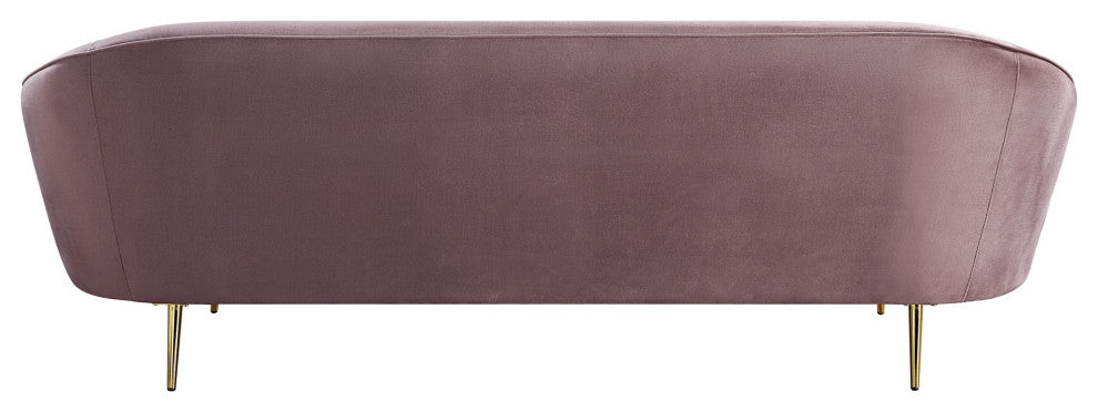 Benzara BM262130 Sofa With Curved Silhouette and Sloped Arms, Pink