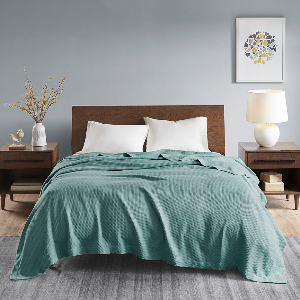 Madison Park Egyptian Cotton All-Season Woven Bedding Blanket, Teal
