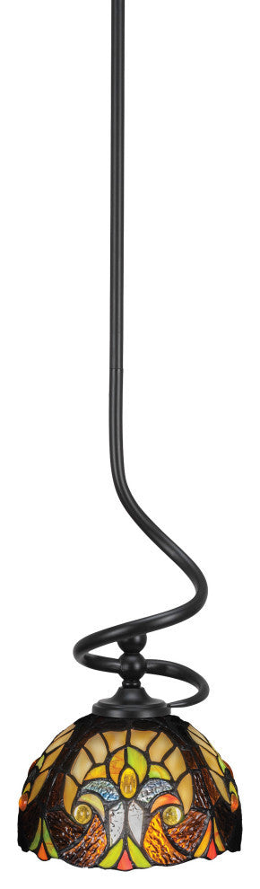 Capri Stem Mini Pendant In Matte Black Finish With 7" Ivory Cypress Art Glass
