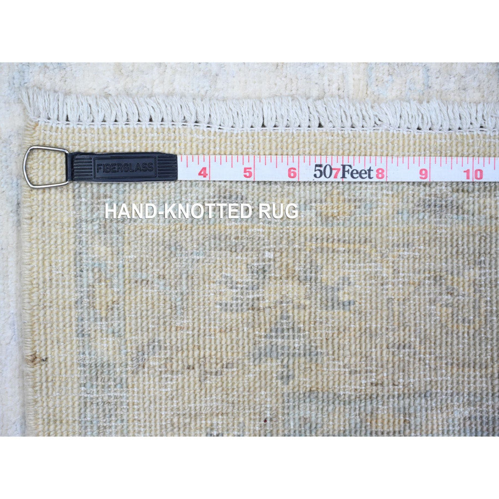 Night White Wool Hand Knotted White Wash Peshawar Oriental Rug, 3'1"x4'11"