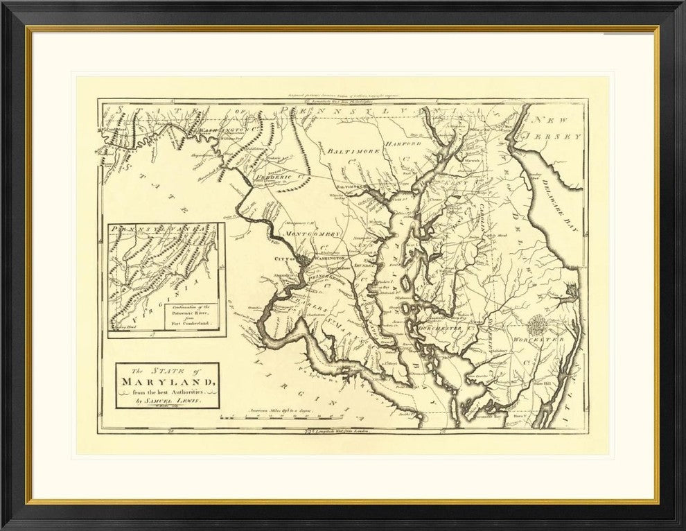 "State of Maryland, 1795" Framed Digital Print by Mathew Carey, 46x36"