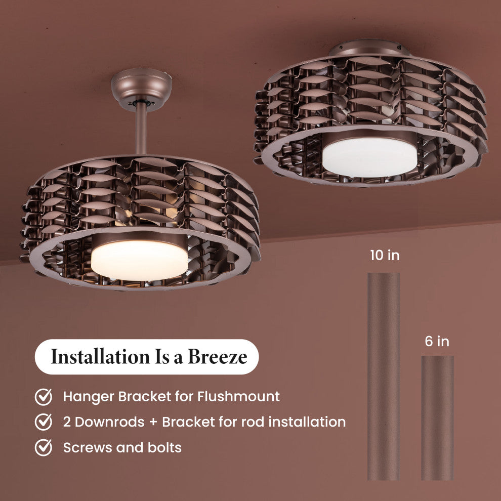 Oceano Bladeless Ceiling Fan, 6 Speeds with LED Light - 23 Inch, Bronze