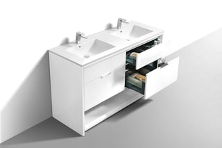 KubeBath Nudo 60'' Double Sink Floor Mount Modern Bathroom Vanity, Gloss White