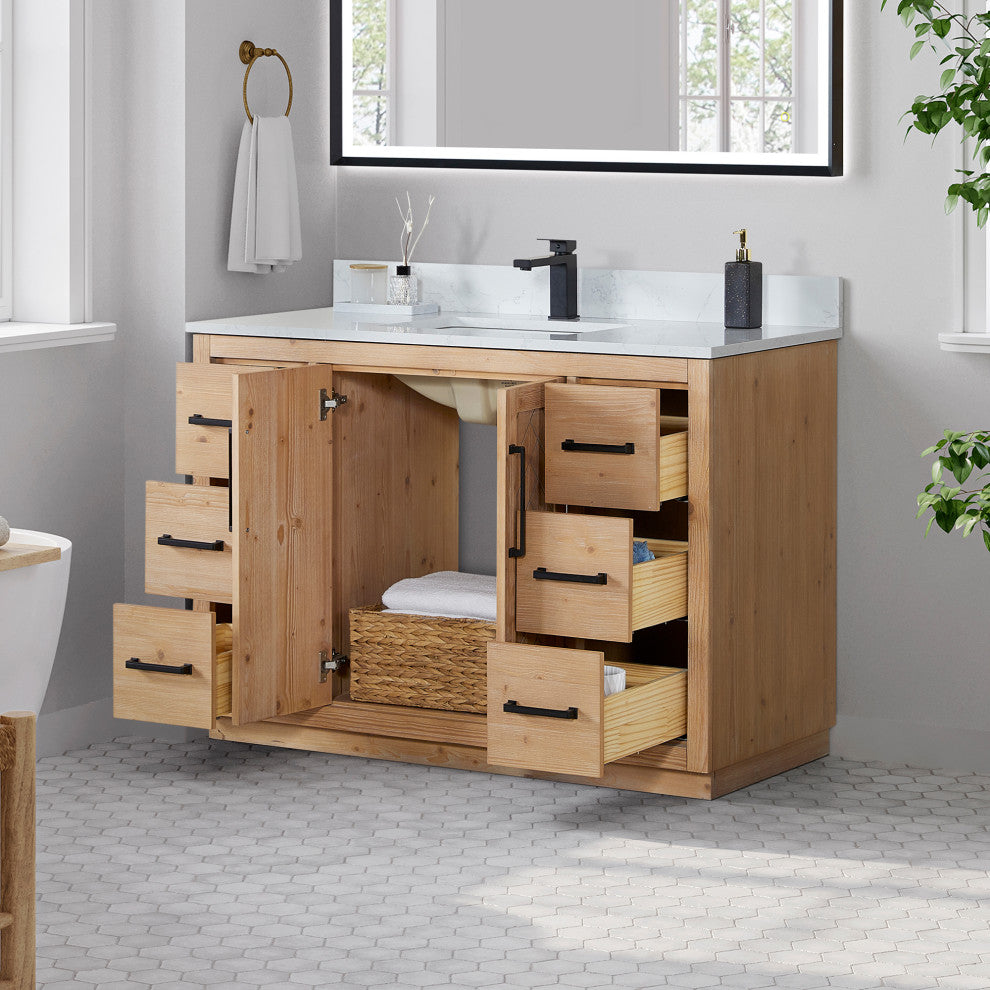Anais Vanity Grain White Engineered Stone Countertop, Light Brown, 48", No Mirror