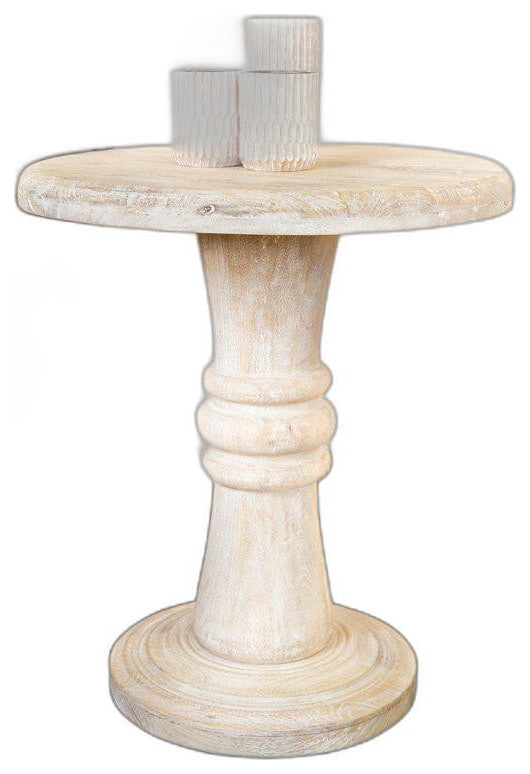 Rustic Natural Pedestal End Table