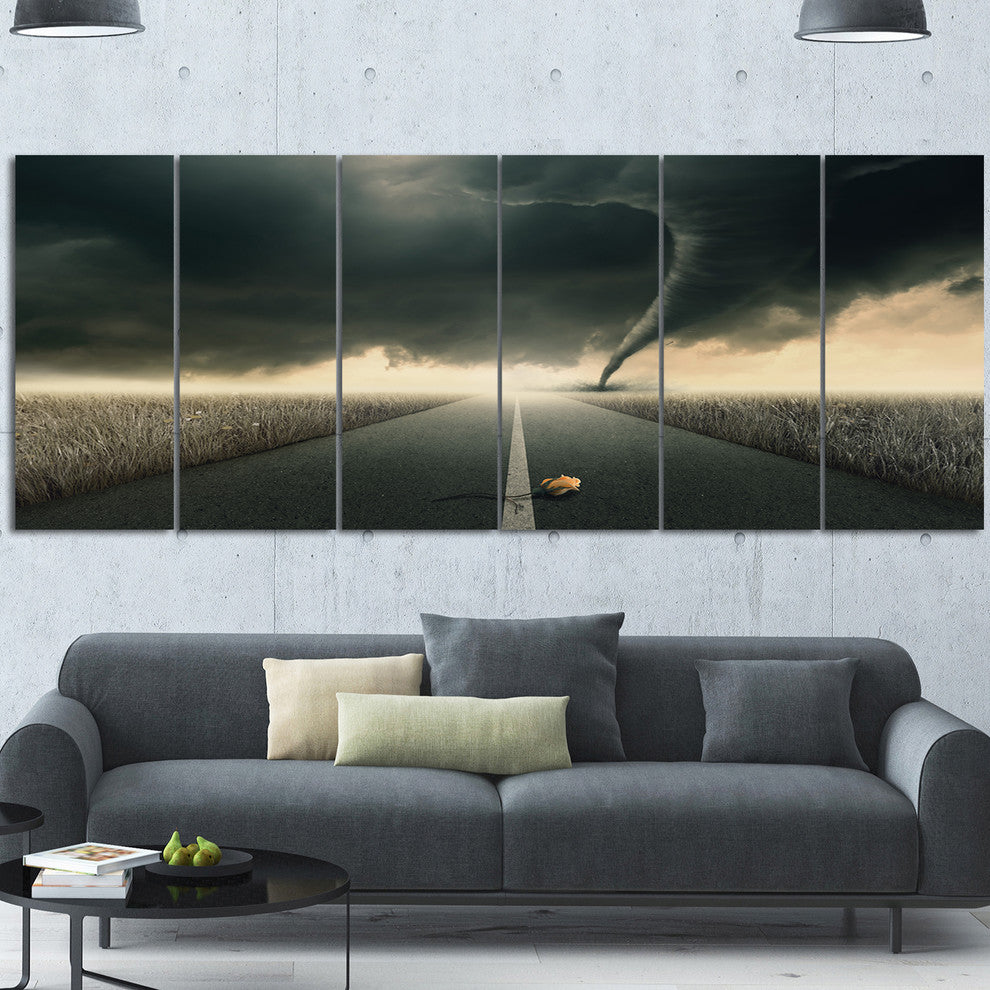 Yellow Rose on the Dark Road, Landscape Canvas Art Print, 70"x28", 6 Panels
