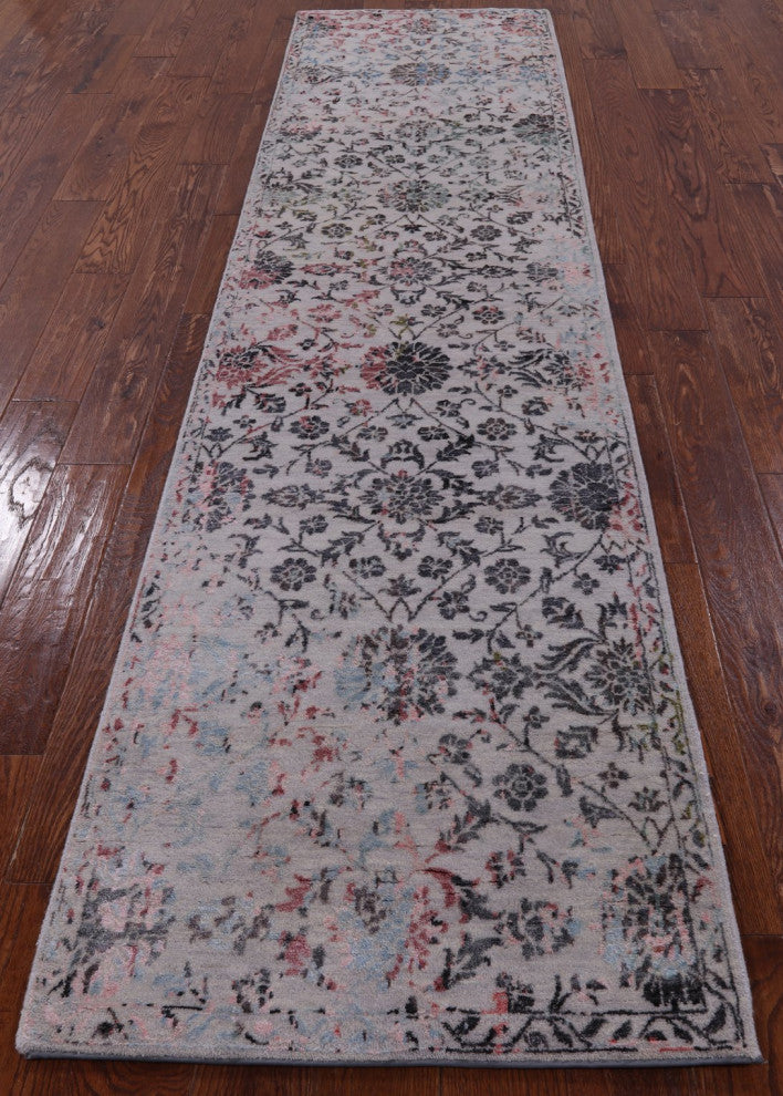 2' 6" X 10' 0" Runner Persian Hand Knotted Modern Wool and Silk Rug Q6310