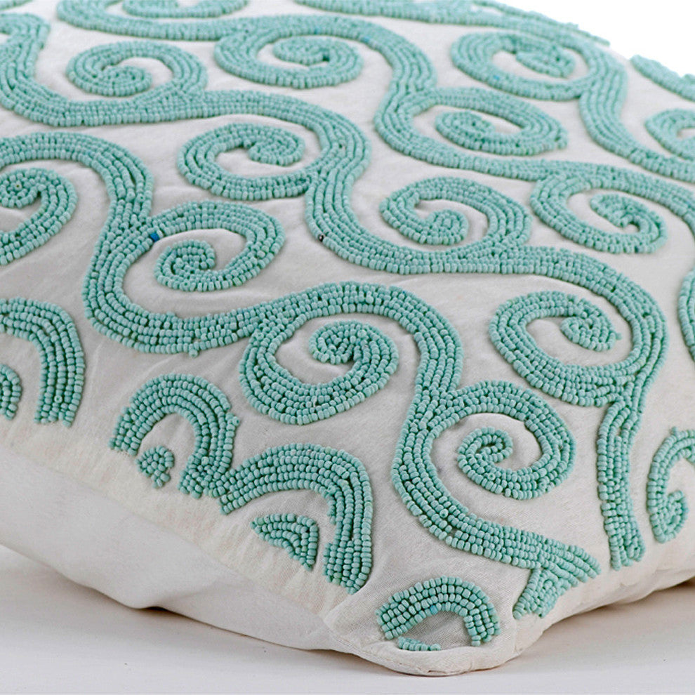 Blue Decorative Pillow Covers 24"x24" Silk, Mint Blue Trail