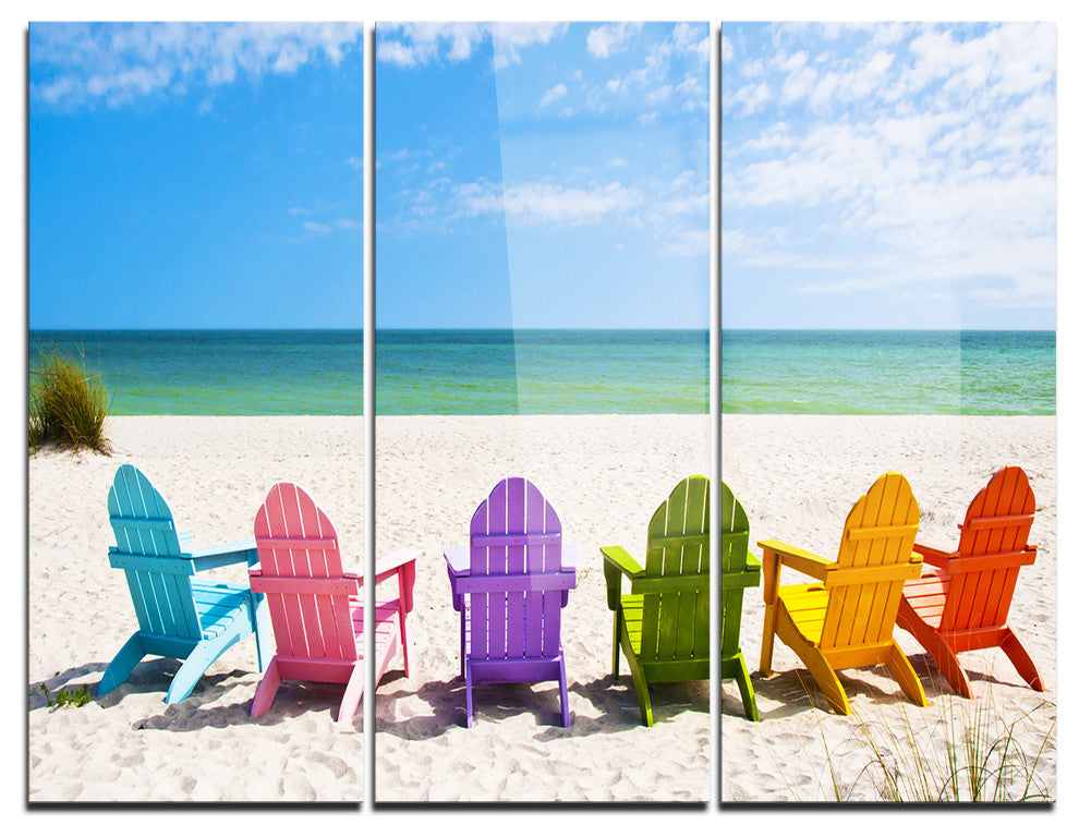 "Adirondack Beach Chairs" Photo Metal Wall Art, 3 Panels, 36"x28"