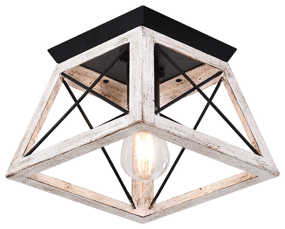 Farmhouse Rustic 1-Light Geometric Flush Mount, White
