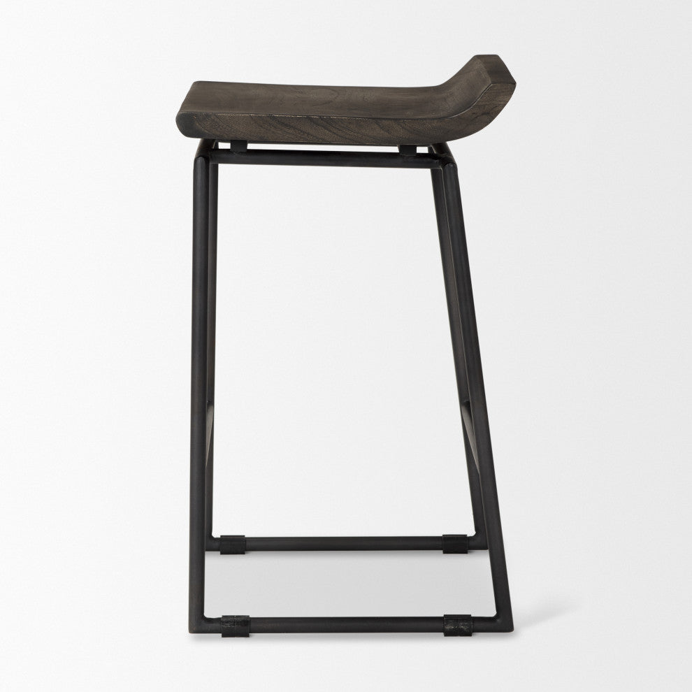 Givens Black Solid Wood Seat with Black Metal Frame Counter Stool