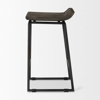 Givens Black Solid Wood Seat with Black Metal Frame Counter Stool