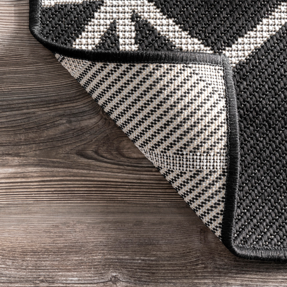 Nuloom Saunders Geometric Indoor/Outdoor Striped Area Rug, Dark Grey 9'6"x12'