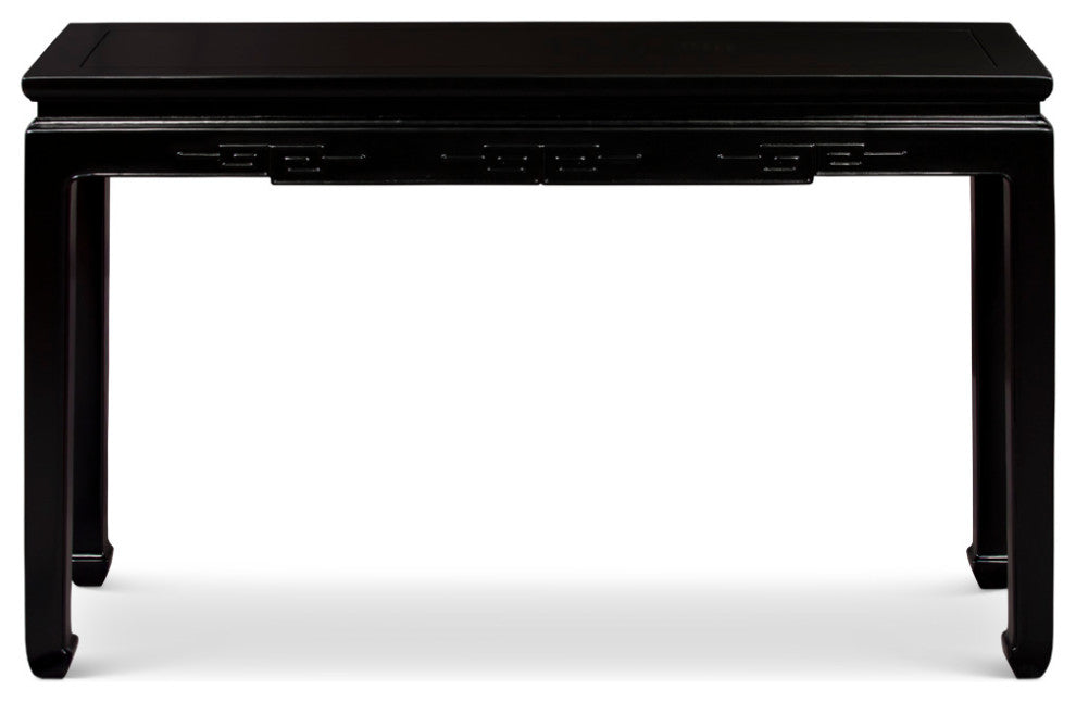 48in Matte Black Elmwood Chinese Key Motif Asian Console Table