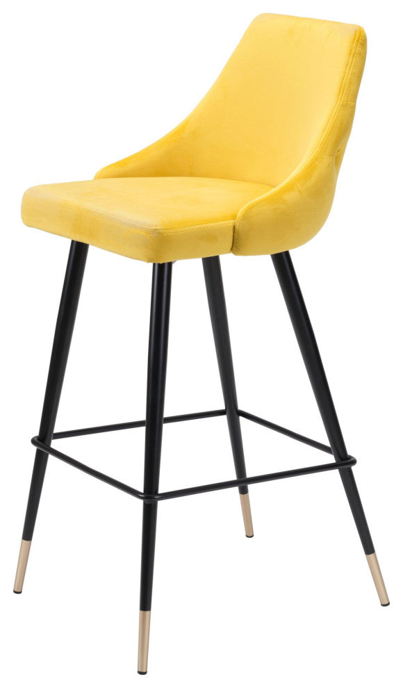 Bar Stool Chair Barstool, Steel Metal, Fabric, Yellow, Black, Gold, Cafe Bistro