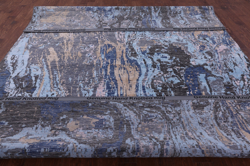 Hand Knotted Wool & Silk Abstract Rug 8' 11" X 12' 1" - Q13507