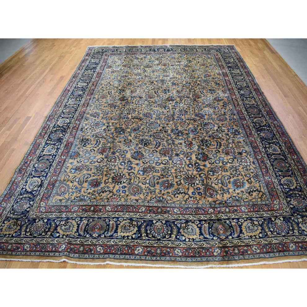 Ivory Antique Persian Mashad Hand Knotted 100% Wool Oversized Rug 11'9" x 16'4"