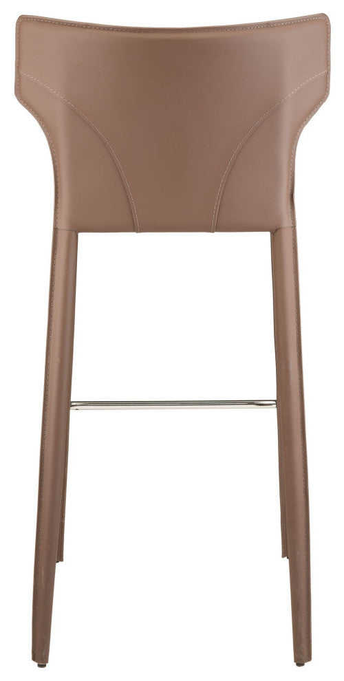 Wayne Bar Stool, Modern Leather Barstool Mink