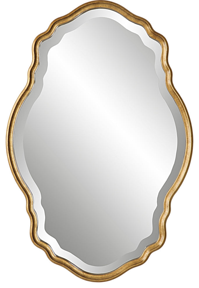 33 Inch Wood Wall Mirror, Elongated Quatrefoil, Gold