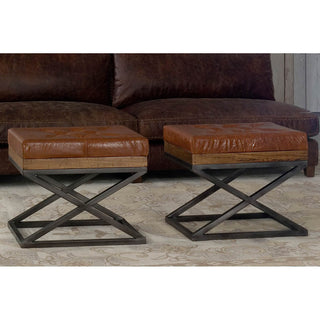 Modern Tufted Leather X Frame Stool