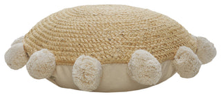 Ox Bay Handwoven Round Tan Solid Organic Jute Pillow Cover, 20"x20"