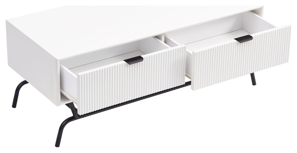 Danel 42 in. Rectangle Coffee Table With 2-Drawers and Metal Legs, White