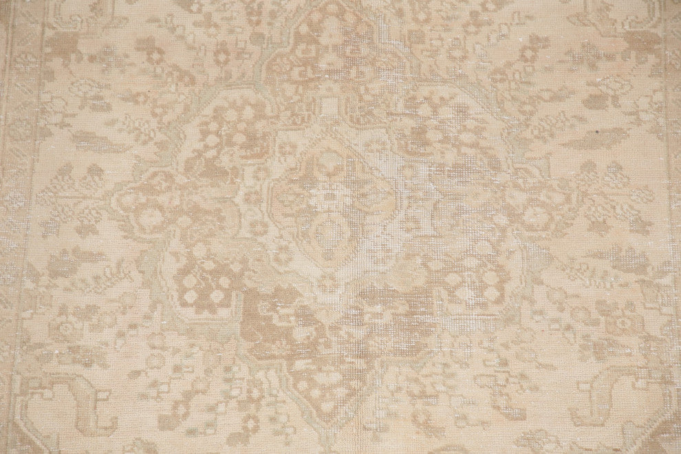 Consigned, Vintage Traditional Handmade Distressed Persian Area Rug, Beige, 6x9