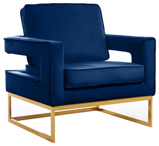 Noah Velvet Upholstered Accent Chair, Navy, Gold Base