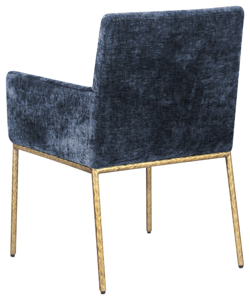 Reeves Upholstered Dining Chair, Navy, Chenille , AC,  Brushed Brass, Set of 2