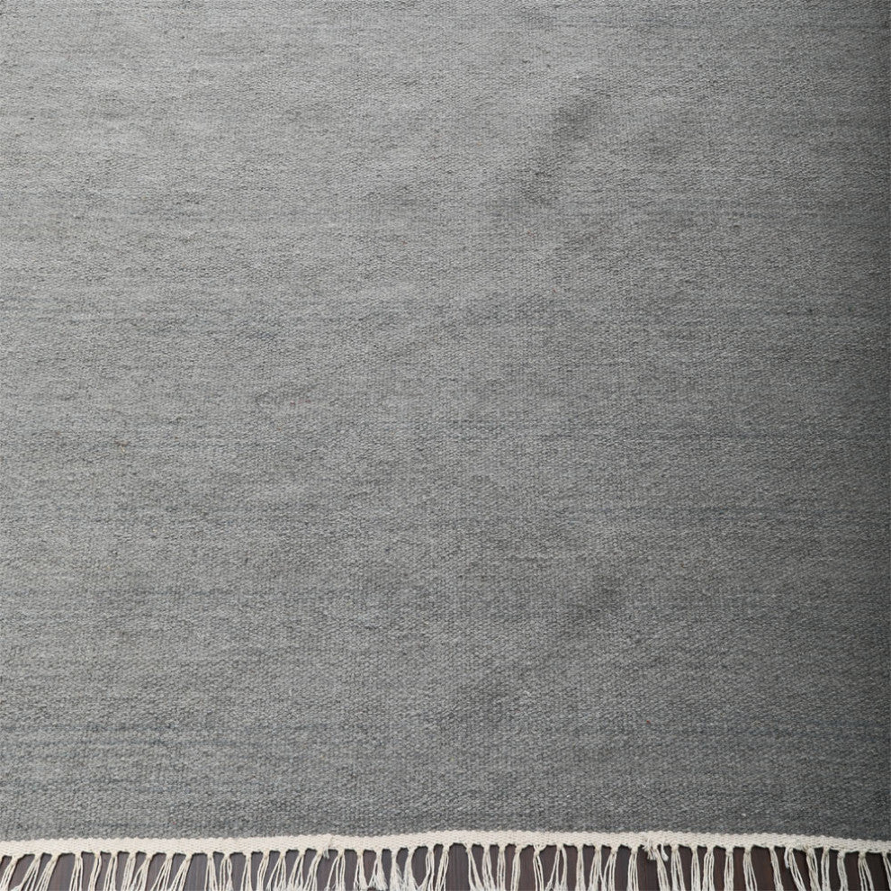 HAND WOVEN FLAT WEAVE KILIM WOOL ECO-FRIENDLY AREA RUGS-Solid,Silver