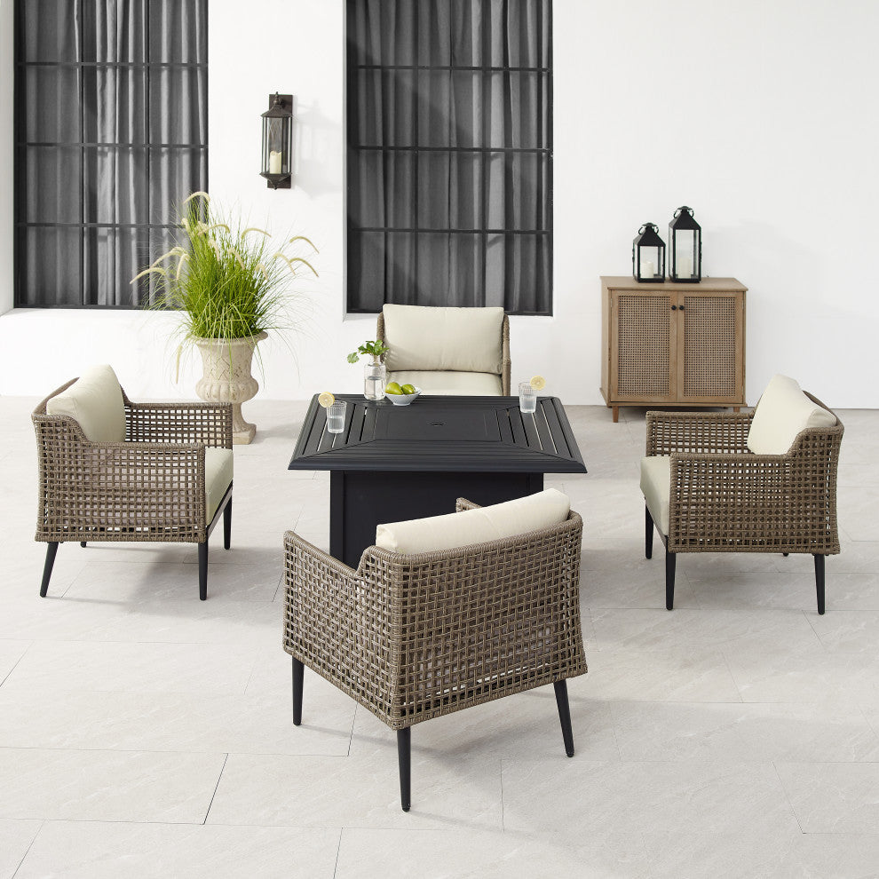 Southwick 5Pc Wicker Outdoor Chair Set With Fire Table