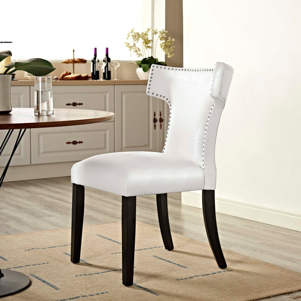 Side Dining Chair, Faux Leather, White, Modern, Bistro Restaurant Hospitality