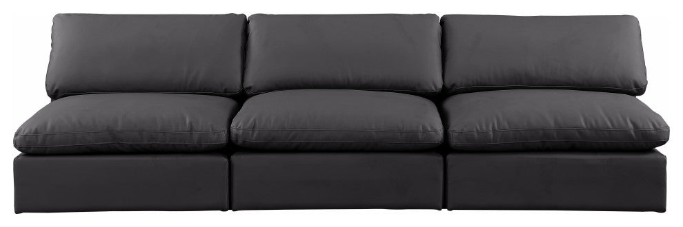 Comfy Upholstered Modular Sofa, Black, 3-Piece: 3 Armless Chair, Vegan Leather