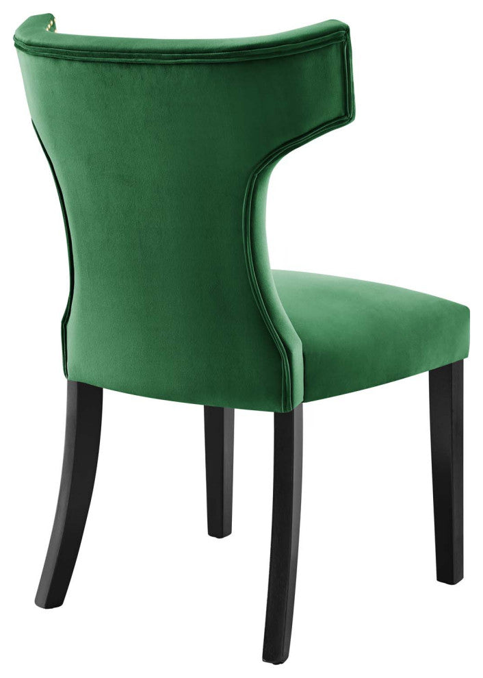 Curve Performance Velvet Dining Chairs, Set of 2, Emerald