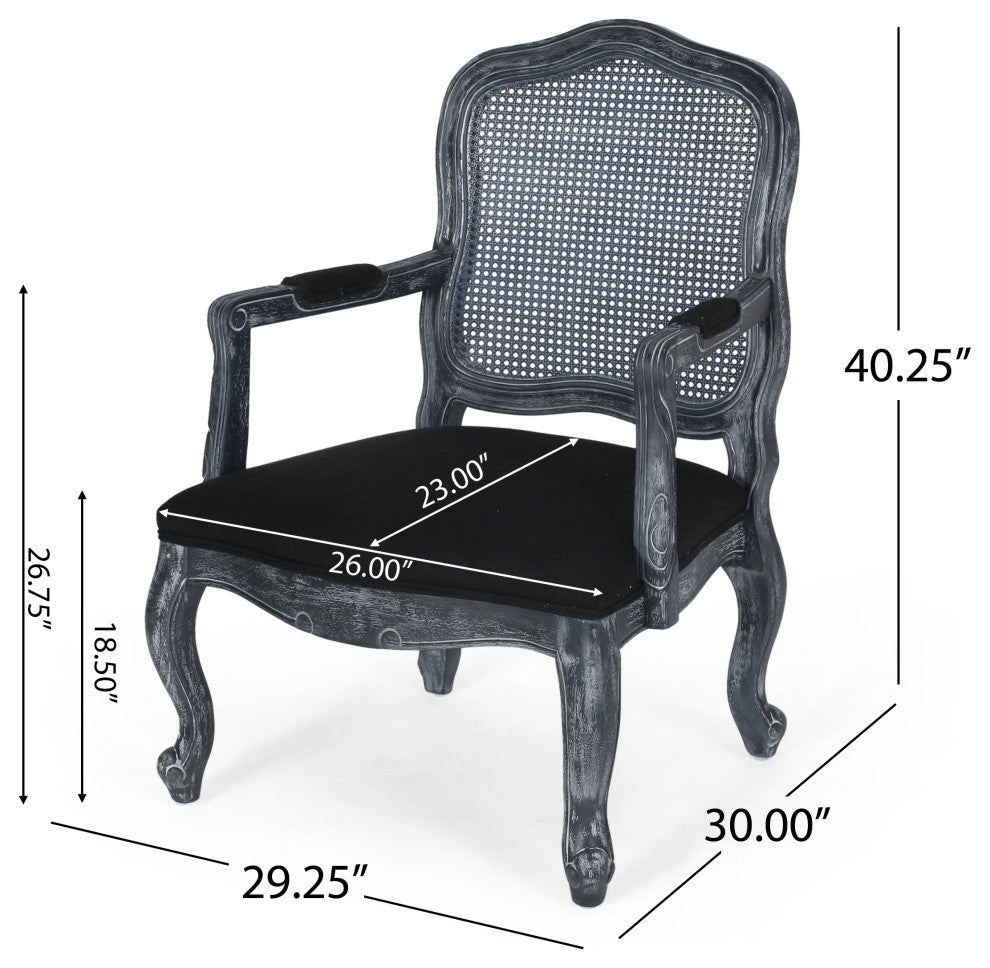 Bonview Fabric Upholstered Wood and Cane Expandable 7-Piece Dining Set, Gray/Black
