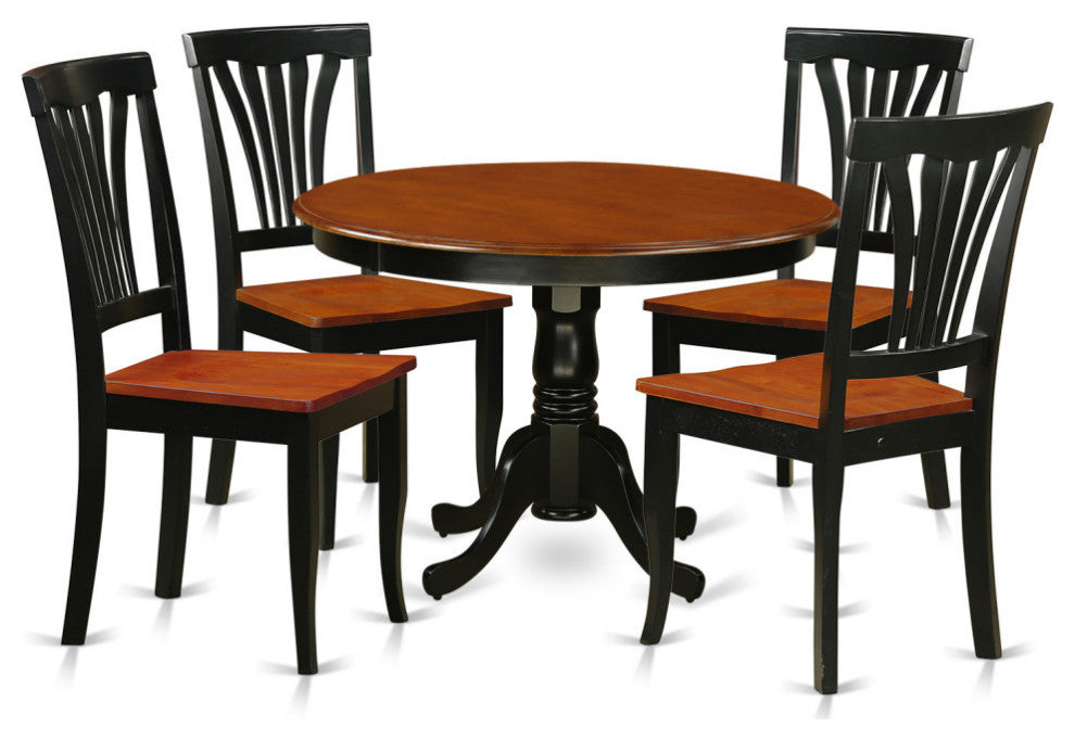 5 Pc Table Set, Round Dinette Table And 4 Dining Chairs, Black And Cherry