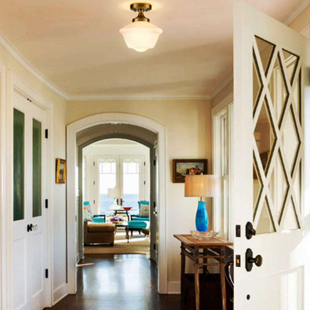 Schoolhouse Ceiling Light Fixture With Opal Glass