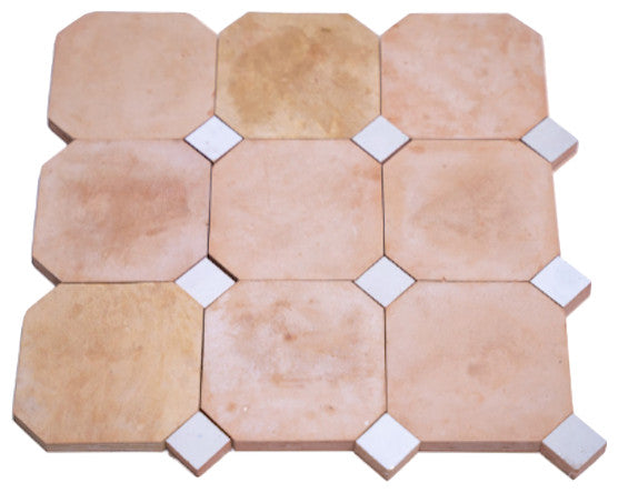 Contemporary Zellige Tile, Terracotta With White, 8-Panels 12x12"